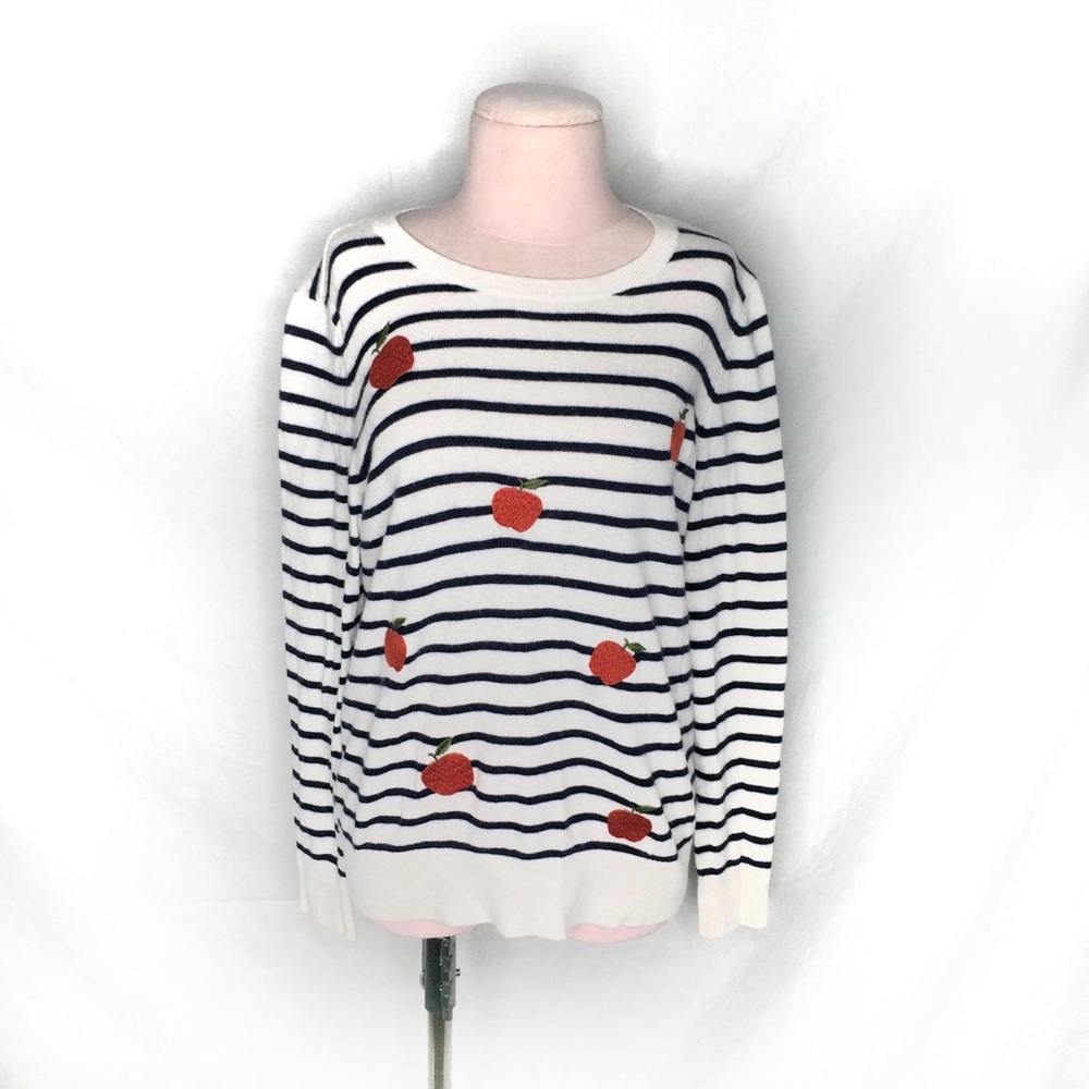 LOFT striped apple embroidered sweater Wool blend - Picture 2 of 12